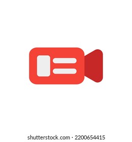 Video recorder icon in flat style about camera, use for website mobile app presentation