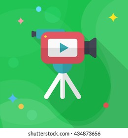 Video recorder icon , Vector flat long shadow design.