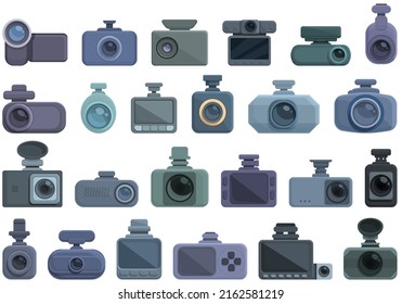 Video recorder icons set cartoon vector. Car camera. Digital dvr