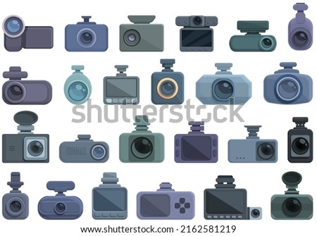 Video recorder icons set cartoon vector. Car camera. Digital dvr