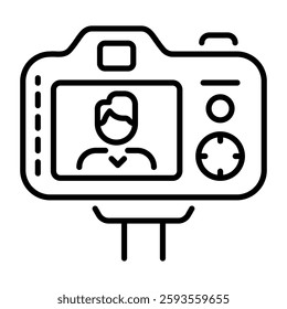 Video recording camera icon in linear style 