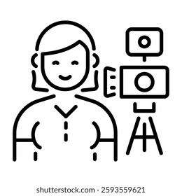 Video recording character icon in linear style 