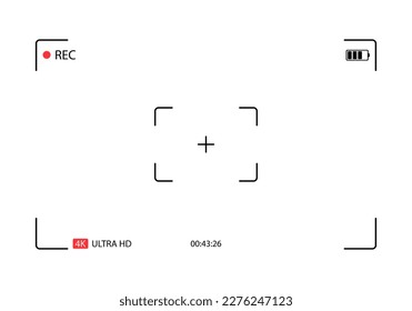 Video recording frame. Flat, black, 4K resolution frame recording. Vector illustration.