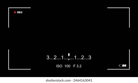 Video Recording frame layout viewfinder, Camera viewfinder, Video Camera Recording Screen, Camera Recording Screen Overlay, Camera ISO and Aperture with minutes