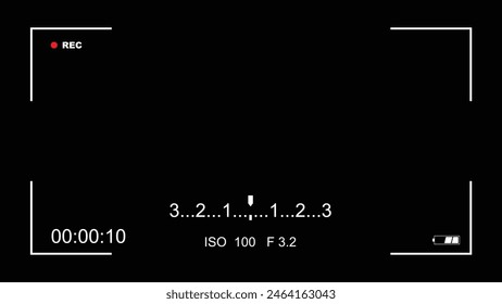 Video Recording frame layout viewfinder, Camera viewfinder, Video Camera Recording Screen, Camera Recording Screen Overlay, Camera ISO and Aperture with minutes