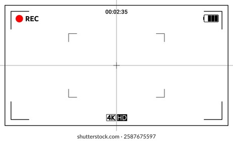 Video recording frame. Wide camera viewfinder with recording interface. Transparent camera frame.