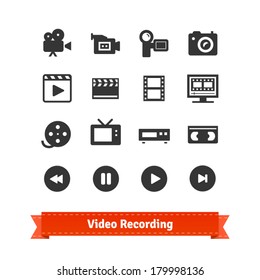 Video Recording Icon Set On Modern And Retro Media.