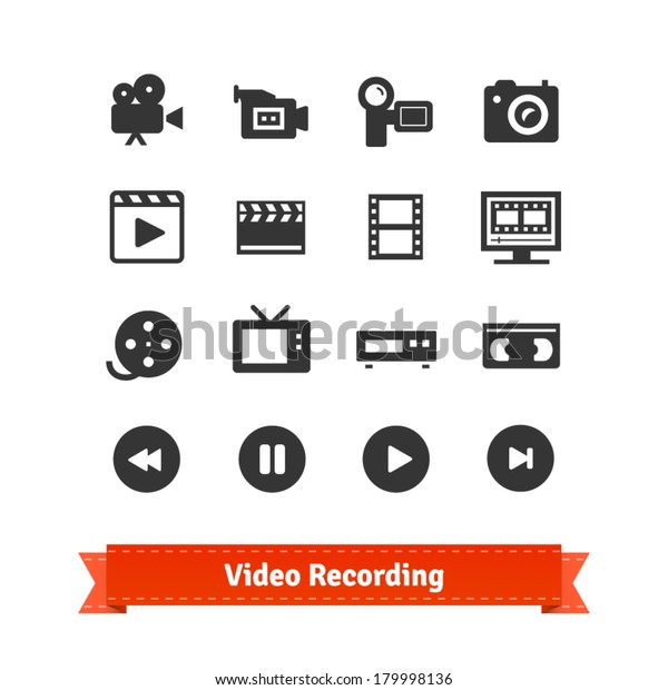 モダンメディアとレトロメディアにビデオ録画アイコンセット のベクター画像素材 ロイヤリティフリー