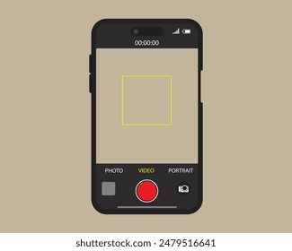 Video recording interface in phone screen vector. Screen, phone, interface, video, camera, display, vector, smartphone, technology, flat, recorder. Can use for banner, web design, poster.  