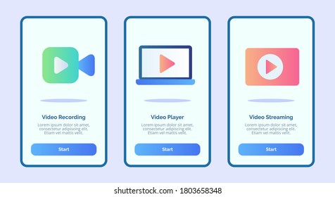 Video recording player streaming for mobile apps template banner page UI with three variations modern flat color style