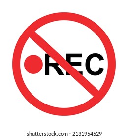 Video recording is prohibited. Camcorder icon is missing. Flat style. Isolated on white background. Vector graphics.