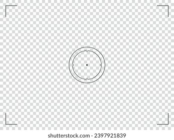 Video recording screen. Photo camera frame viewfinder. Circle focusing vector target on transparent background.