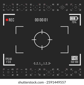 Video recording screen. Recorder cam display, rec viewfinders screen for movie recording preview vector set.