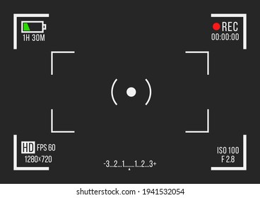 Video recording screens on transparent background. Recorder cam display, rec viewfinders screen for movie recording preview.