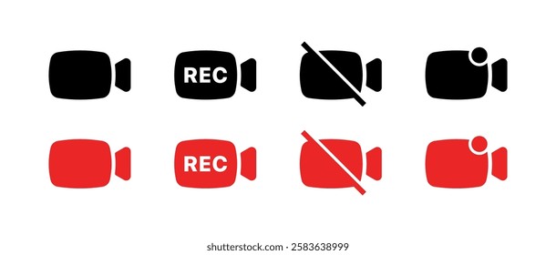 Video recording set icons. Silhouette and flat style. Vector icons.