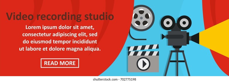 Video recording studio banner horizontal concept. Flat illustration of video recording studio banner horizontal vector concept for web