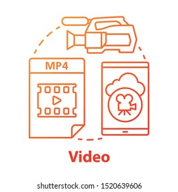 Video red concept icon. Shooting movie idea thin line illustration. Videoclips, films, media files. Videorecording, filming, video production & filmmaking. Vector isolated outline drawing