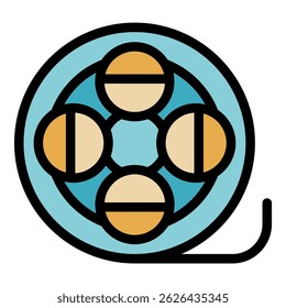 Video reel icon. Outline video reel vector icon color flat isolated