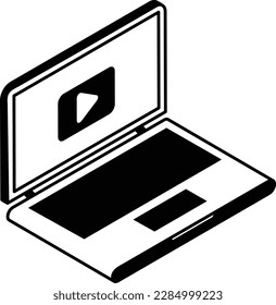 Video Rendering laptop isometric Concept, Watching Online Footage Vector outline Icon Design, Filmmaking Symbol, video production equipment Sign, streaming media and film maker Stock illustration