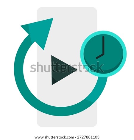 Video replay icon. Clock timer symbol. Media history Vector. Time control emblem. EPS 10.