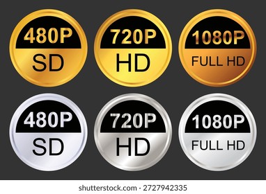 Emblemas de resolução de vídeo mostrando os formatos SD HD e Full HD