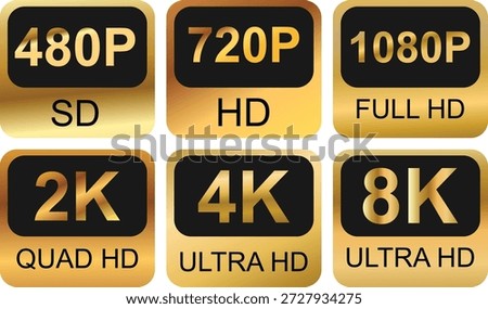 Video resolution badges showing SD HD Full HD 2K 4K and 8K