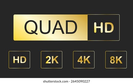 Video resolutions full ultra quad HD, video quality badge icon. Video resolution set.
