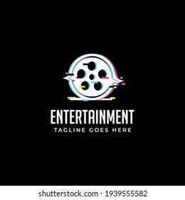 video roll cinema film with illusion entertainment logo icon vector template