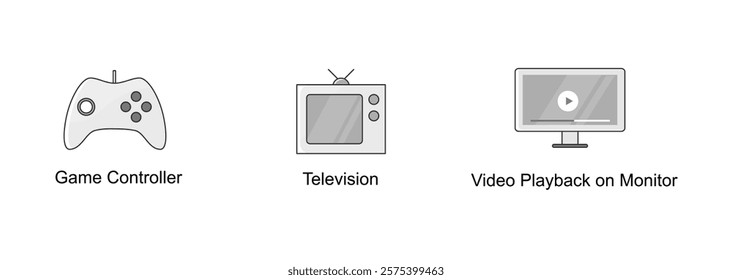 Video and Screen Entertainment. Television, Video Playback on Monitor, Game Controller