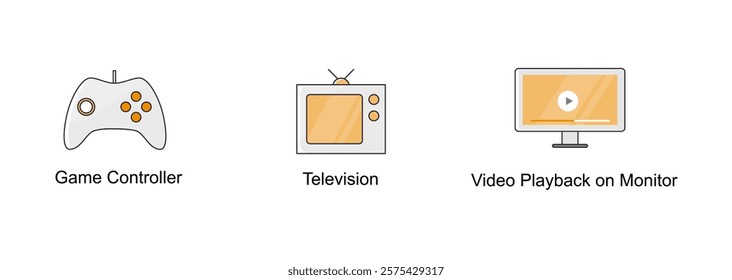 Video and Screen Entertainment. Television, Video Playback on Monitor, Game Controller