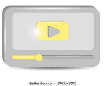 Video Screen Interface Playback Design. 3d vector in yellow and gray colors isolated on white background.