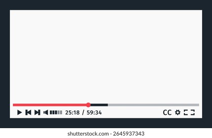 Video Screen of media player mockup with copy space. Display icon. Screenshot of streaming. Play next full size Buttons in flat simple style. Playback app ui interface
