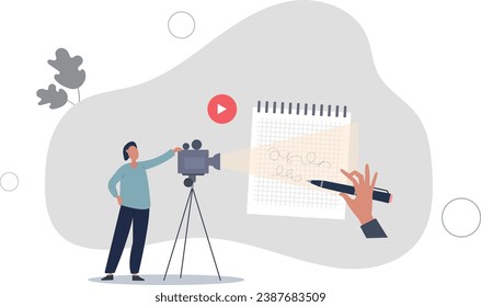 Guión de vídeo y guión de guión de texto para película.Instrucciones de papel de escena de grabación y documento de escenario para televisión.ilustración vectorial plana