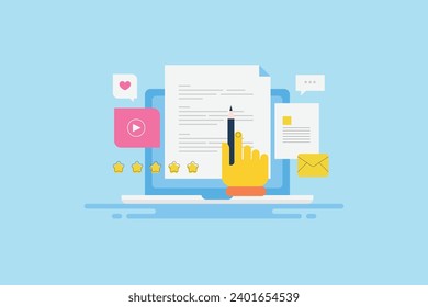 Video script writing, content writing service, blog, article publication, Digital content marketing - vector illustration with icons