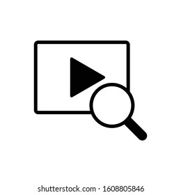 Video search vector icon in black color