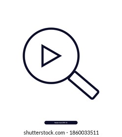 Icono del vector de búsqueda de vídeo, ilustración del vector de búsqueda de vídeo