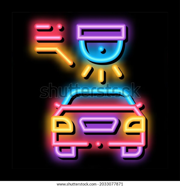 video\
security car neon light sign vector. Glowing bright icon video\
security car sign. transparent symbol\
illustration