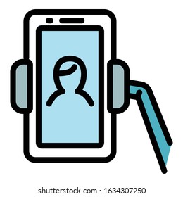 Video selfie icon. Outline video selfie vector icon for web design isolated on white background