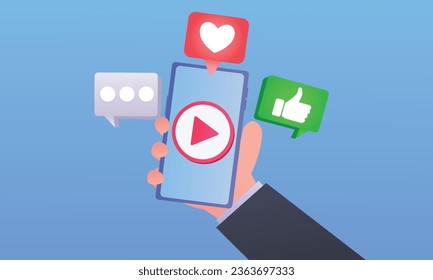 video, selfie icons vector.on blue background.Vector Design Illustration.