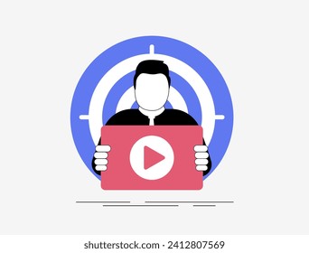 Video SEO - optimize content for top search results. Boost brand visibility, drive sales with live video seo trends and enhance engagement for increas traffic. Online video seo marketing illustration