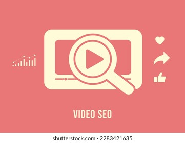 Video SEO - raise visibility of online video in search engine. Power of seo optimizing video content with likes, follows, shares and growth chart for increased engagement and audience reach