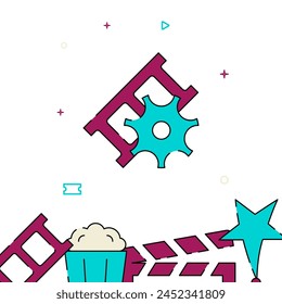 Video settings filled line vector icon, simple illustration, related bottom border.