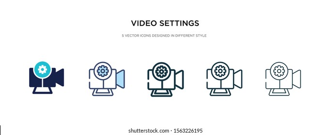 video settings icon in different style vector illustration. two colored and black video settings vector icons designed in filled, outline, line and stroke style can be used for web, mobile, ui