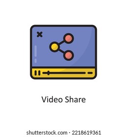 Ilustración de diseño de iconos de contorno de vídeo compartido. Símbolo de computación en nube sobre archivo EPS 10 de fondo blanco