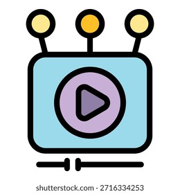 Video Icono de compartir. Video Esquema compartiendo el color del icono de Vector plano aislado