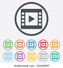 Video sign icon. Video frame symbol. Round circle buttons with frame. Vector