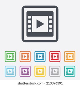 Video sign icon. Video frame symbol. Round squares buttons with frame. Vector