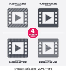Video sign icon. Video frame symbol. Diagonal and horizontal lines, classic outline, dotted texture. Pattern design icons.  Vector
