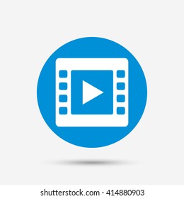 Video sign icon. Video frame symbol. Blue circle button with icon. Vector