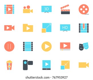 Video silhouette icons set.  96x96 for Web Graphics and Apps.  Simple Minimal Pictograms. Vector